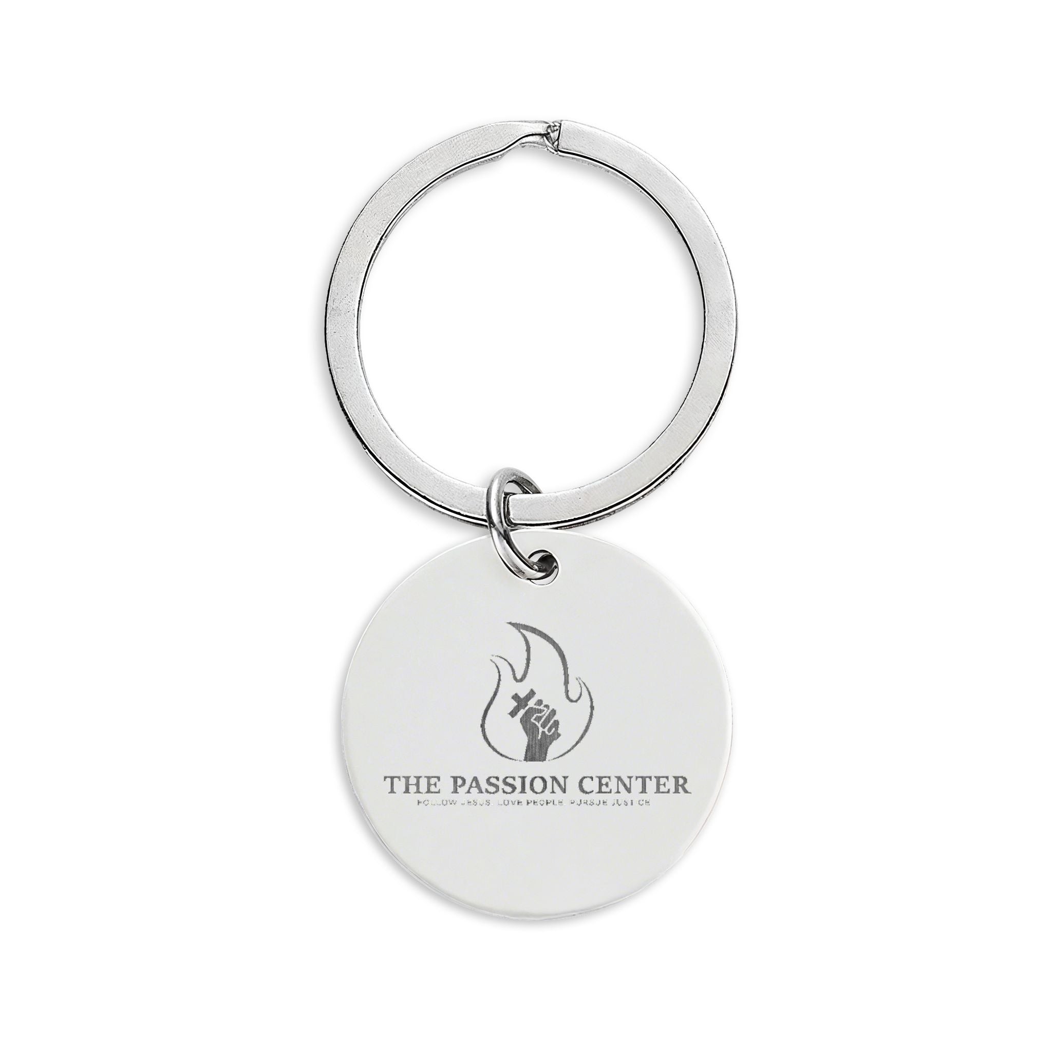 Engraved Stainless Steel Round Keychain — Fire Icon Personalized Keyring